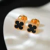 Mini earrings mother of pearl v-gold 18k Four-leaf clover earrings for women senior classic earrings new clover earrings light luxury earrings