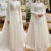 Elegancka muzułmańska szyfonowa suknia ślubna 2024 Księżniczka Boho White Dubai Arabskie suknie ślubne koronkowe aplikacje Country Garden szata de Mariage islamska panna młoda sukienka długie rękaw