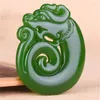 Anhänger Halsketten Retro Grüne Jade Geschnitzte Chinesische Alte Drache Glücksbringer Amulette Halskette Vintage Party Stein Schmuck Zubehör