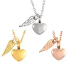 Pendant Necklaces Stainless Steel Small Heart Angel Wing Cremation Ash Urn Necklace For Memorial Jewelry