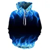 Erkek Hoodies Fashion Fire 3D Baskı Jumper Uzun Kollu Sokak Giyim Baggy Kapüşonlu Sweatshirt Kazak Üstler Kapşon Giysiler