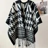 Scarves Korean Fashion Designer Brand Poncho Autumn Winter Warm Scarf Women Houndstooth Plaid Scarfs Casual Shawls Coat