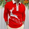 Мужские поло, мужские рождественские рубашки поло, блузки с полумолнией и 3D графическим принтом, летняя вечеринка, рубашка с длинными рукавами с лацканами, одежда