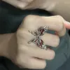 Cluster Rings 2024 Gifts For Valentine's Day Women's Red Butterfly Ring High Class Luxury Opening Adjustable French Style