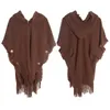 Dames Truien Mode Vrouwen Poncho Kwasten Gebreide Sjaal Trui Vintage Capuchon Omzoomd Wrap Knop Trui Jumper Tops Kleding