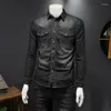 Men's Casual Shirts Denim Shirt Spring And Autumn Black Gray European Style Embroidered High Quality Blouse