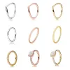 Pandora-Ring-Charms mit authentischer Passform, Roségold, Herz, runder Kristall, quadratischer Cz-Finger