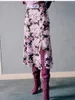 Saias femininas midi saia 2024 primavera verão floral impressão cintura alta fenda all-match prairie chique jupe