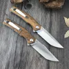 Couteau de poche tactique à lame D2 pour l'extérieur, Camping, outils EDC, manche en bois de santal doré, couteaux pliants de chasse