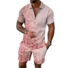 Tute da uomo 2 pezzi/set Tuta da uomo Animali Maniche corte Tipo sciolto Cerniera Risvolto Top Pantaloncini Set Abbigliamento quotidiano