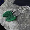 Green Jade Earrings For Women 925 Sterling Silver Earrings Fashion Plant Carving Fine Long Ear Chain Leaf Gemstone Jewelry287o