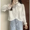 Women's Blouses Spring Autumn Fashion Elegant Polo Collar Long Sleeved Solid Color Loose Shirt Casual Versatile Western Commuter Tops