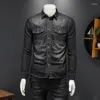 Men's Casual Shirts Denim Shirt Spring And Autumn Black Gray European Style Embroidered High Quality Blouse