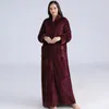 Kvinnors sömnkläder mjuka fleece cardigan super lång natttress håller varm i vintern nattklänning badrockficka förlängande fast hemkläder