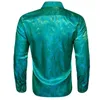 Men's Casual Shirts Luxury Shirt For Men Silk Paisley Embroidered Blue Green Gold White Black Teal Slim Fit Male Blouses Long Sleeve Tops