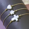 Link Bracelets Shinus 2024 Minimalist Bangle Gift Handcrafted Shell Heart Star Cross Stack Cutting Hematite Beaded For Women Men