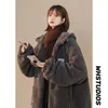 Women's Trench Coats 2023 Casual Lamb Veet Cotton Clothing Autumn Winter Loose Korean Hooded Soft Waxy Padded Jackets Fp368