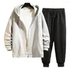 Men's Tracksuits Regular Fit Hooded Sweatpants Set Stylish Tracksuit Zipper Coat Elastic Waistcoat Drawstring For Spring