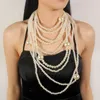 Ensemble de collier de perles multicouches à la mode et exagéré, avec boucles d'oreilles, longue chaîne de pull, bijoux, vente en gros