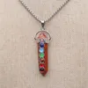 Colares pendentes charme 7 chakra reiki cura pingentes pendulum redondo natural geme hexagon ponto rosa jóias de cristal de quartzo