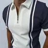 Polos masculinos 2023 verão moda multi-cor lapela zíper listrado fino-ajuste negócios casual camisa polo