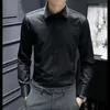 Chemises décontractées pour hommes à manches longues, coupe standard, chemise de base solide sans poche, de haute qualité, formelle, sociale, blanche, bureau de travail B50