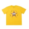 男性の女性カップカジュアルルーズTシャツティー高品質の綿5点星プリント黄色の白いTシャツとタグ