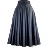 Kjolar 2023 vinterkoreansk stil mode vintage elegant pu faux läder hög midja lång veckad svart kjol y2k kontor arbete slitage
