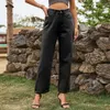 Women's Blue Dress Trouser Leg Slits Washed Loose Casual Fashion Street Mid Waist Denim Trousers 2023 Ladies Pants