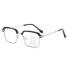 Sonnenbrille Anti Blue Light Dual Use für Fern- und Nahmetallquadrat Progressive Multifokus-Presbyopiebrille High-Definition-Lesen