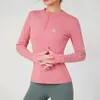 Lu Align Lu Yoga Sport Tight Rundhals-Sportmantel für Damen, Fitness-Top, langärmelig, schnell trocknend, schmale Kleidung mit Reißverschluss, Herbst und Winter, LL Lemon