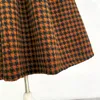 Saias 2023 inverno coreano luxo vintage elegante turmeric houndstooth cintura alta saia longa mulher roupas de lã quente escritório senhora trabalho