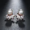 Fashion Cute Exquisite Flower Stud Pearl Crystal Earings Studs White Zircon for Women Jewelry Wedding Party Gifts2543