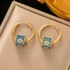 Hoop Earrings Cube Design European And American Fashionable Colorful Eye Jewelry Unique Ladies Stainless Steel