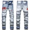 Män jeans brevstjärna am små spot män broderi lapptäcke rippade sexiga romantiska vilda motorcykelbyxor am3613-00 storlek 29-38