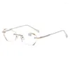 Sunglasses Anti Blue Eyeglasses Diamond Cut Edge Frameless Perforated Myopia Glasses Fashionable Starlight Fine Flash Near Sight