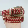 57% Designer New Red Shiny Ball Diamond Embedding Punk Skull Head Sequin Men's and Women's Pant Belt