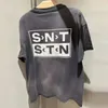 ハイストリートビンテージウォッシュブラックTシャツの男性女性1コットンプリントティートップ特大のTシャツ