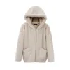 Damen Pelz Herbst Winter Übergroßer süßer verdickter Lammmantel Lila Beige Faux Frauen Kawaii Lose Flauschige Jacke Hoodie Oberbekleidung