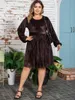 Plus Size Jurken Winter Mode Effen Kleur Jurk Vrouwen Casual Ronde Hals Lantaarn Mouw Hoge Taille Grote Zoom