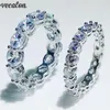 Vecalon Lover Söz Yüzük Yuvarlak Kesim 4mm 6mm Diamond CZ 925 STERLING Gümüş Nişan Düğün Bankaları Kadınlar için Gelin Mücevherleri272U