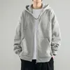 Men's Hoodies Clothing Solid Black Sweatshirts For Man Fleeced Full Zip Up Hooded Low Price Simple Overfit Loose