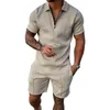 Tute da uomo 2 pezzi/set Tuta da uomo Animali Maniche corte Tipo sciolto Cerniera Risvolto Top Pantaloncini Set Abbigliamento quotidiano