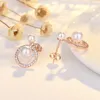 Stud Earrings Fashion Tiny Round For Women Shiny Micro Crystal Full Paved Imitation Pearls Charm Female Piercing Earring Jewelry