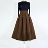 Saias 2023 inverno coreano luxo vintage elegante turmeric houndstooth cintura alta saia longa mulher roupas de lã quente escritório senhora trabalho