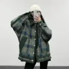 Kvinnors jackor rutiga kappa förtjockad kort ull 2023 Autumn Winter Korean Fashion Casual Loose Patchwork Polo