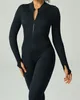 Active Sets Zipper One Piece Tracksuit Elastic Yoga Set Jumpsuits Women Workout Long Sleeve Sportwear Gym Push Up Fitness Bodysuit 2024