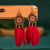 Dangle Earrings Vintage Boho Disc Feather Pendant Fashion Alloy Leaf Ladies Personality Stud Party Jewelry Gifts