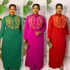 Lässige Kleider Gotoola Afrikanisches Kleid vorne und hinten mit Strasssteinen, Hemdkragen, lange Ärmel, elegantes Kleid, bodenlang