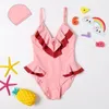 set High Spandex Children Girls Rufles Swimwear for Kids Girls One Piece Patchwork Swimsuit Bathing Clothes 5y 6y
